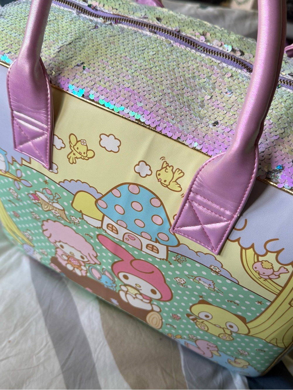 Irregular Choice Flip Sparkle Hello Kitty My Melody 2 side Friendship Travel Bag - Picture 11 of 17